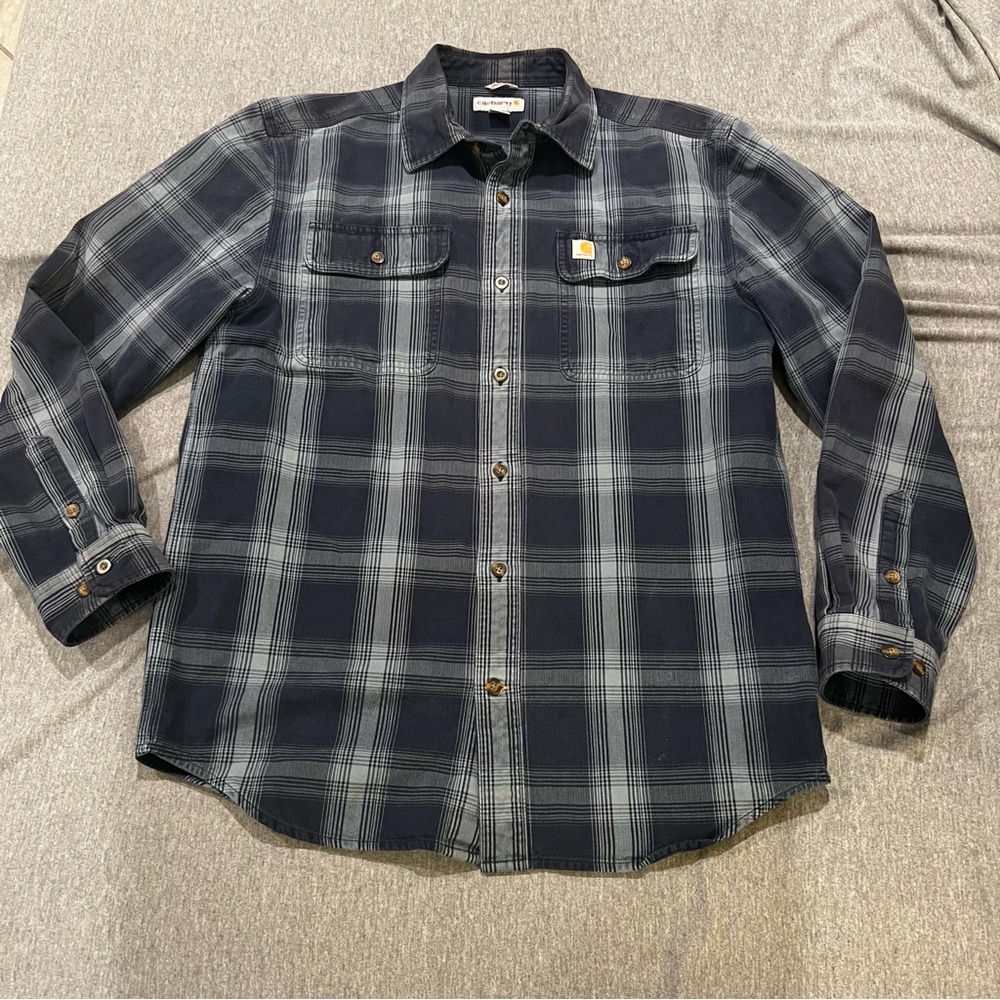 Carhartt Men's Loose Fit Long Sleeve Heavy Weight Flannel Shirt Medium Navy Grey